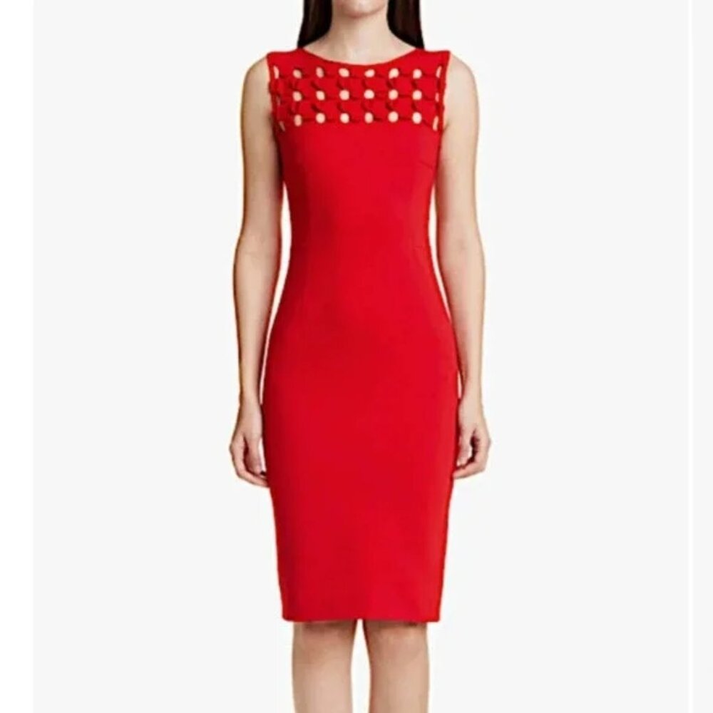 Akris Punto Dot Appliqué Ponte Red Sheath Dress